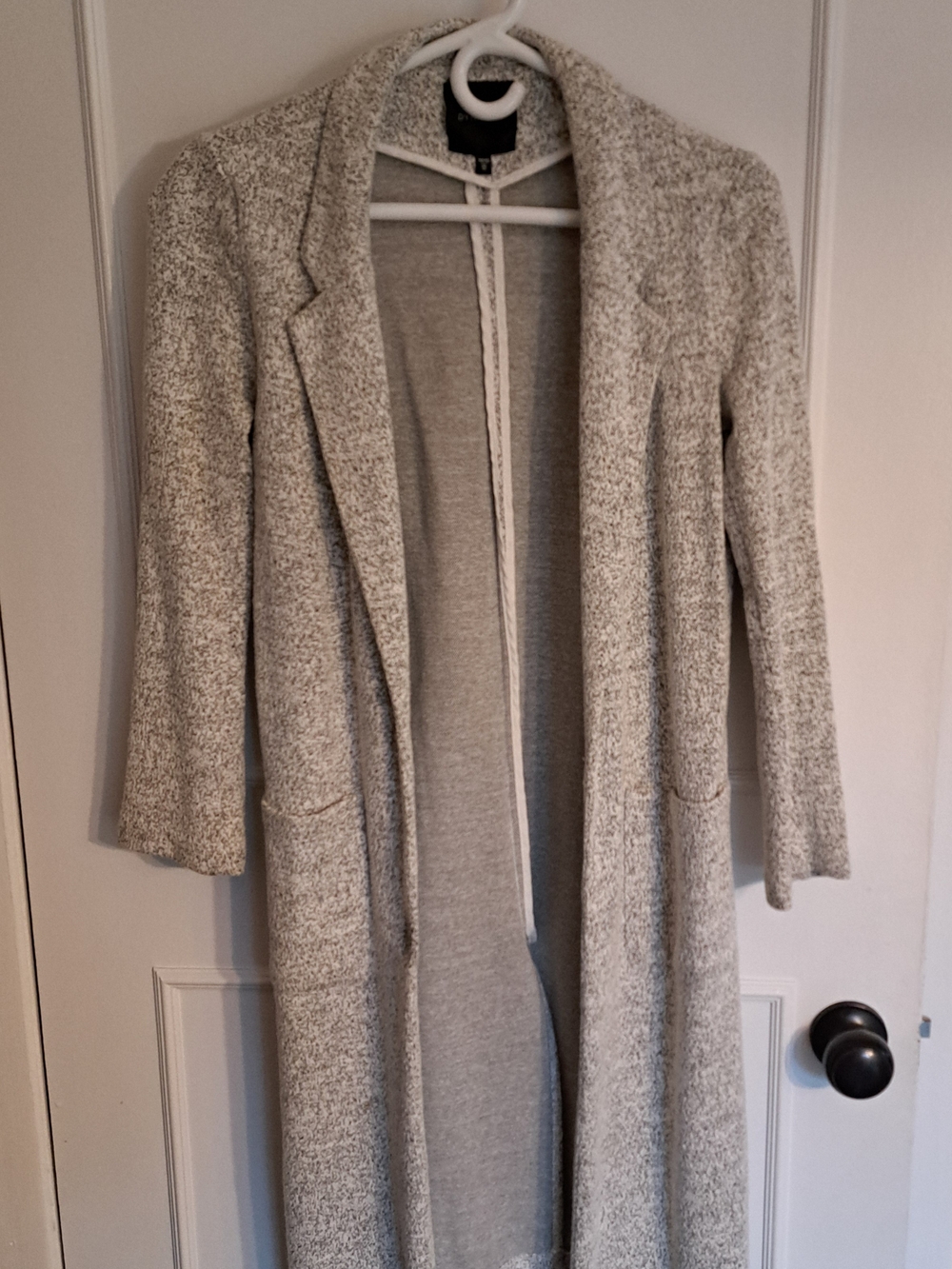 Dynamite Long Open-Front Knit Cardigan - Light Gray